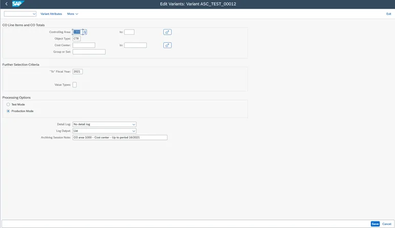 Archiving sessions cockipt_creating variants